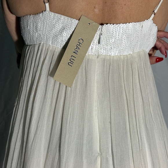 Chan Luu White Pleated Empire Waist Mini Dress M NWT - Picture 8 of 10